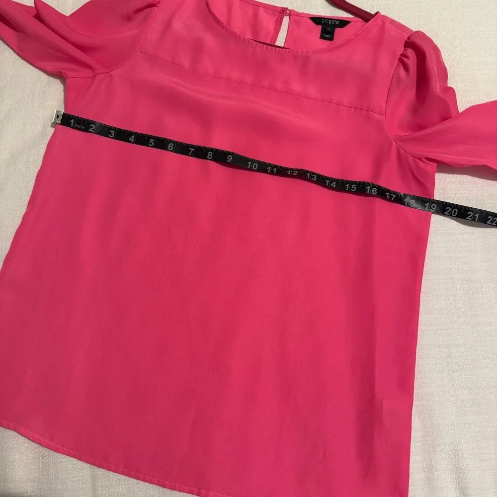J. Crew Bright Pink Puff Sleeve Keyhole Back Blouse Womens‎ Size S